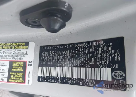 2016 Toyota Corolla L z USA, uszkodzony, nr VIN 2T1BURHEXGC509126